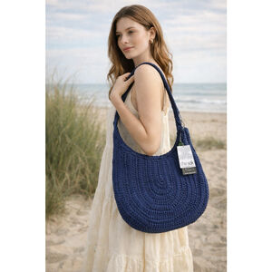 NEW The Sak Crochet Hobo Shoulder Bag Navy Blue Beach Coastal Woven Boho Hippie